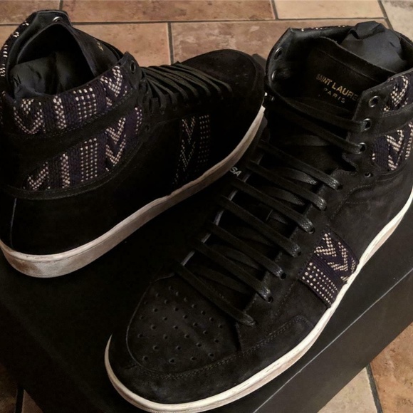 Saint Laurent "Ikat" Suede Distressed Sneakers - Picture 1 of 6